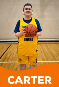 Carter has joined a basketball team and is working on his game thanks to his time at Judson Center!